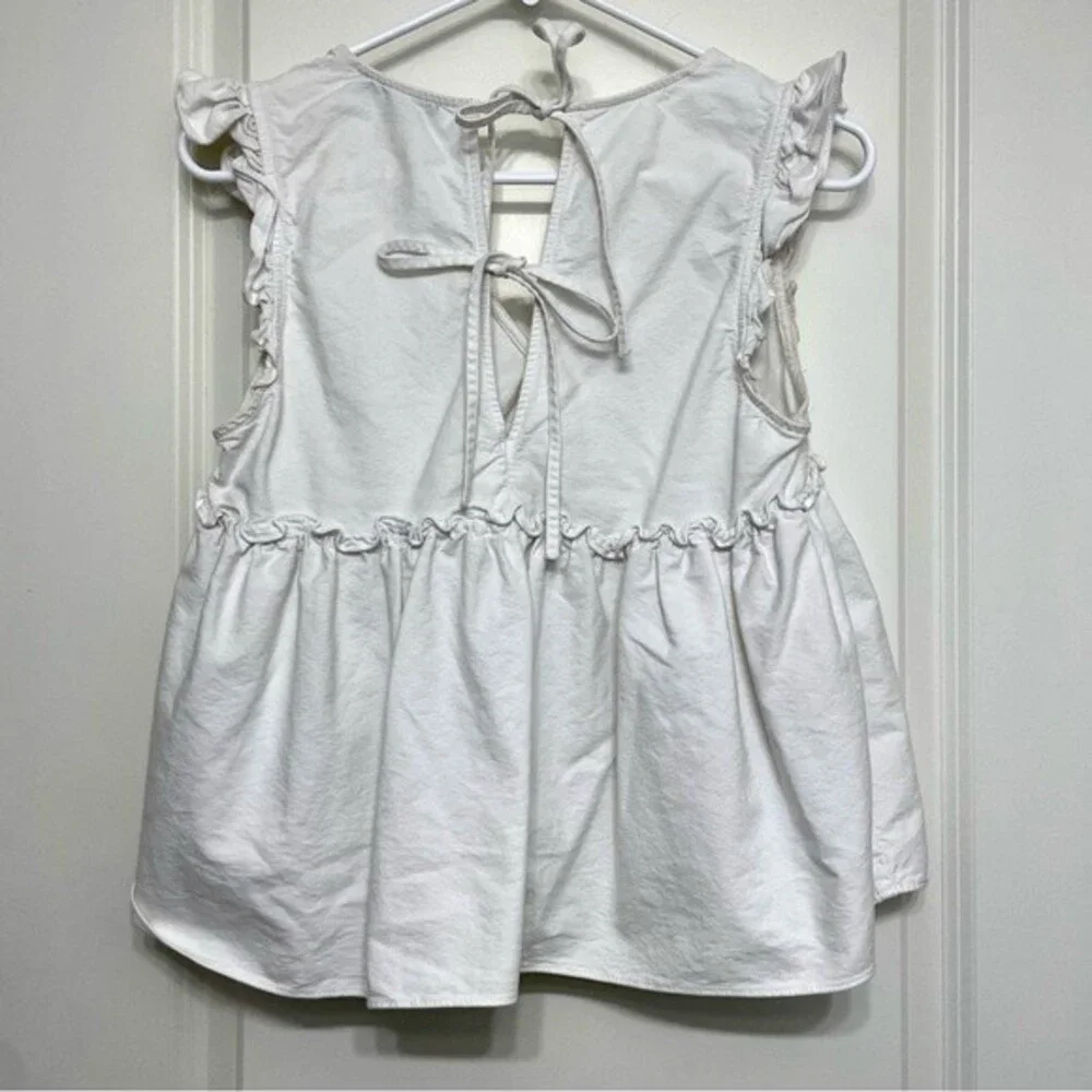 Zara Trf White Babydoll Plunge V-Neck Tiered Sleeveless Top - Picture 5 of 5